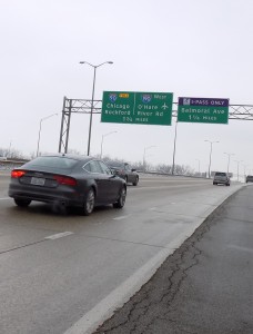 A exit off the TriState Tollway near Chicago’s O’Hare  Airport for Interstate 90 and the road to Rockford.  (Winnebago Chronicle photo).