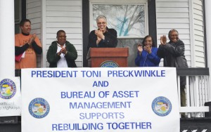 Cook County Board President Toni Preckwinkle toured rebuilt homes and congratulated the volunteers for their efforts as part of the county’s 24th consecutive year of the “Rebuilding Together” program.  Photo/Cook County Government