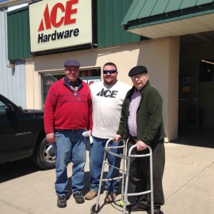 Three generations of Diggles celebrate the family’s operation of the Eureka Ace Hardware. Left to right, Dave, Dan, and 93-year-old Ed. Photo provided by Dan Diggle.