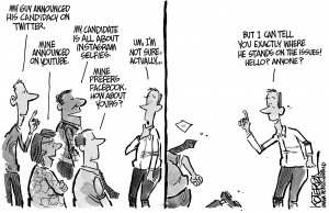 "Twitter Facebook Instagram Youtube president candidate campaign" by Jeff Koterba 