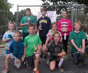 Back Row (Left to Right): Winners in 5th Grade and Up Division – Collin Grebner, first place; Nigel Robinson, second place; and Mia Rokey, third place. Middle Row (Left to Right): Winners in the 3rd and 4th Grade Division – Tyler Robenstein, first place; Lilly Twait, second place; and Samuel Wofford, third place. Front Row (Left to Right):  Winners in the 1st and 2nd Grade Division – David Schrock, first place; Andrew Zimmerman, second place; and Jackie Montgomery, third place. 