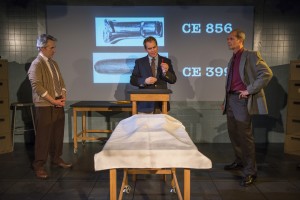 Performing a scene from “Assassination Theater: Chicago's Role in the Crime of the Century,” are (from left) Michael Joseph (from left) Mitchell, Ryan Kitley and Mark Ulrich. (Photo by Michael Brosilow)