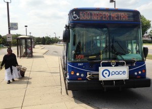 : The PACE Suburban bus that runs from Aurora to Naperville as well as other local routes will have a new staging area once proposed upgrades are in place at the Aurora Transportation Center. A pedestrian bridge over the Fox River and more parking are also planned. (Suburban Chronicle photo