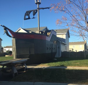 A two-story haunted ship is part of this year’s Halloween display at the Plano home of Kurt and Jennifer Sidenbender.  The family’s annual event is a big celebration for neighborhood families. (Chronicle Media photo)