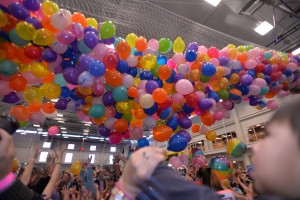 The celebratory balloon drop at high noon on Dec. 31 is always a highlight of the Family New Year’s Eve Party at the Vaughan Athletic Center. (Fox Valley Park District photo)