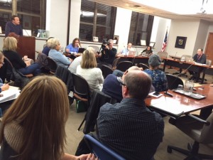 The Oak Park and River Forest School Board listen to public comments, during a Jan. 14 meeting. (Photo by Jean Lotus/Chronicle Media)