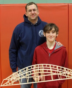 Steve Gugala and his son Jacob from Plano took won not only the Family Division but also took home the Overall Aesthetics prize in the Fourth Annual 4-H Bridge Busting Competition on Saturday, Jan. 9.   (Photo courtesy of University of Illinois Extension) 