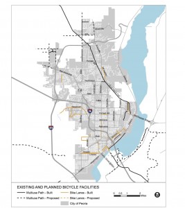 : The Tri-County Regional Planning Commission is working with municipalities to link up local biking and pedestrian paths across Peoria, Tazewell and Woodford counties. (Map courtesy of the Tri-County Regional Planning Commission) 