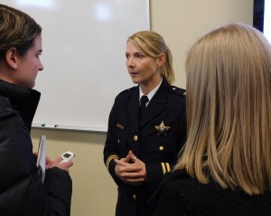 Aurora police commander Kristen Ziman (center) was named Aurora’s 28th chief of police on Thursday by Mayor Tom Weisner. Photo -- Suburban Chronicle