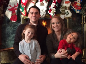 Family Christmas 2015- (from left) — Justine (3 1/2 years), Joe Steadman, Erica Steadma, Evelyn (2 1/2 years). 