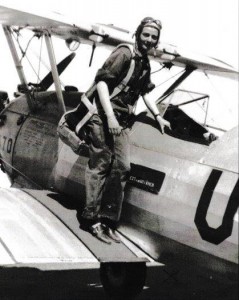 Bernice “Bee” Falk Haydu on the wing of a PT17 Stearman. (Photo courtesy of Bernice “Bee” Falk Haydu) 