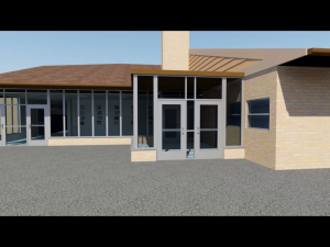 A virtual rendition of the Westfield School vestibule area, and enclosed area for a multi-purpose room, taken from the informational video on the district's website (www.whsd1.org).