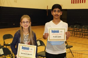 Serena Huberty, seventh-grader at Bernotas Middle School, won the Region II Spelling Bee held at Bernotas on Feb. 11. Ved Patel, eighth-grader at Cary Junior High, was runner-up.
