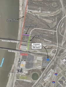 Map details location of planned East St. Louis River Bridge District improvements. (Map courtesy St. Clair County)
