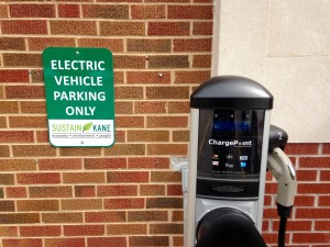 Kane County has two electric vehicle charging stations: one at the county courthouse and the other at the county government building, both in Geneva.  (Photo courtesy Kane County)