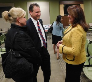 Democratic candidate for the Sixth Congressional District Amanda Howland speaks with residents at a recent debate. (Chronicle Media Photo)