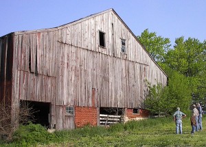 The nonprofit group Brainstorming is spearheading a project to deconstruct and rebuild this historic barn, which was built by Caleb Davidson in 1838 in what is now rural Eureka. If enough money is raised, the restored barn will become a community center in Lake Eureka Park. (Photo courtesy of Steve Colburn/Barnstorming)