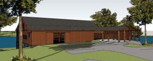 : A computer-generated model shows what a new Eureka community center on the shore of Lake Eureka might look like after it is built from a deconstructed 176-year-old barn that was visited many times by Abraham Lincoln when he practiced law in Springfield. (Photo courtesy of Steve Colburn/Barnstorming)