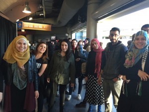 A group of Muslim students from University of Illinois- Chicago attended the March 11 Donald Trump rally wearing hijab head scarves. (Photo by Jean Lotus/Chronicle Media)