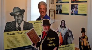 The “Friends of Sycamore” portion of the exhibit features former mayors, Wally “Mr. Pumpkin” Thurow, Harold “Red” Johnson, Ken Mundy, longtime educator Yvonne Johnson, and many more. (Photo by Jessi LaRue / for Chronicle Media) 