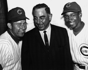 Ron Santo (from left), Vince Lloyd and Ernie Banks were all in the house for memorable Cubs home openers in 1965, 1969 and 1971. (Photo courtesy of George Castle)