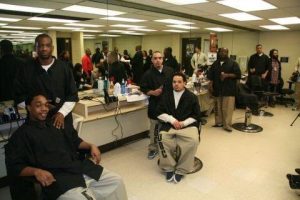 Students at Cook County Jail barber college. (Photo courtesy of Larry Roberts)