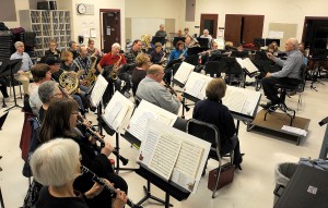 Members play 'Folk Songs from Somerset" during an Indian Valley Community Band rehearsal at Sandwich Middle School on Monday, April 4, 2016. Photo by Steven Buyansky