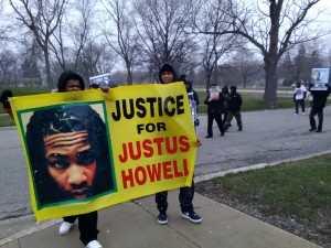 At the Zion Police Department, during the march.