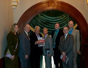 State Rep. Jack D. Franks (third from the left) met with Mayor Brian Sager (center), and other city officials from the City of Woodstock at the Capitol on April 6. 