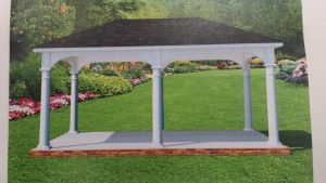 An artist rendering of a proposed pavilion for the side yard of the Lyons Public Library.
