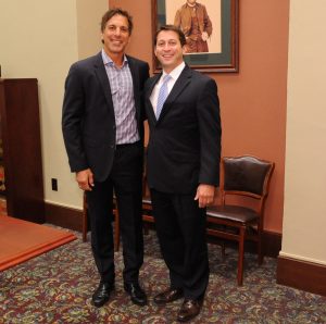 State Sen. Jason Barickman (right) with former Chicago Blackhawks player Chris Chelios.