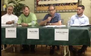 Forest Park bar-owner Dennis Miller makes the case for allowing video gambling in Forest Park at a citizen-organized forum June 21. (Photo courtesy Forest Park Town Hall Facebook page)
