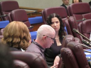 Mickey Ray Mahoney, an adjunct professor at the School of the Art Institute of Chicago, tells a City Council committee last week about the trials of using rest rooms as a transgender individuals. (Photo by Kevin Beese/for Chronicle Media)