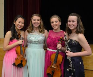 Jessica Luo, on violin; Mary Flaherty, vocalist; Kailey Mulligan, on viola; and Emma Olson, on oboe, are this year’s Sycamore High School Concerto Competition winners.