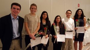 Six of the 11 recipients of Elmhurst Memorial Hospital Foundation's Teen Volunteer  Health Profession Scholarships are (from left) Jared Applegate, Lydia Faber, Zoha  Khan, Valeria Martinez, Trevor Rempert and Sofia Yunez. 