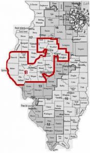 Map showing geography of Illinois' 18th Congressional District. (Map courtesy Federal Election Commission)