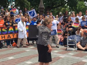 Evanston Congresswoman Jan Schakowsky speaks to supporters who gathered outside the Capitol building June 22. (Photo courtesy Jan Schakowsky Twitter)