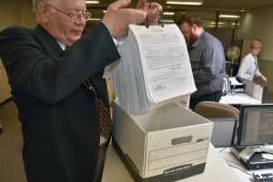 Lake County Coroner Thomas Rudd files petition signatures in Waukegan on June 27, 2016 in the office of Carla N. Wyckoff, Lake County Clerk in Waukegan (18 N. County St.). (Photo by Karie Angell Luc/for Chronicle Media) 
