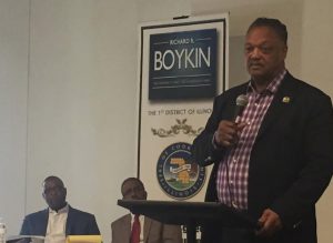 The Rev. Jesse Jackson was among the speakers at the Emergency Gun Violence Summit on Saturday, hosted by County Commissioner Richard Boykin. (Richard Boykin photo) 