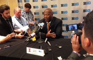 New University of Illinois head football coach Lovie Smith talks at the annual Big Ten Media Day in Chicago. (Photo by Jack McCarthy)