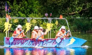 The annual Fox Valley United Way Cardboard Boat races will take place in Phillips Park in Aurora on Aug. 20.  Registration deadline is Aug. 12. (Photo courtesy Fox Valley United Way)