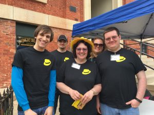 Matt Karolczak, Ryan Cypher, Susan Stelford, Cayla Learman and Alex Stelford  attend the Dick Tracy Day event in downtown Woodstock on June 2. . (Photo by Adela Durkee/ for Chronicle Media) 