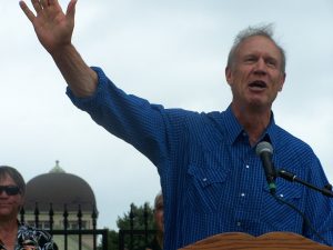 Gov. Bruce Rauner, speaking on the state fairgrounds Aug. 12, signed into law two ag-related bills during the just-concluded Illinois State Fair in Springfield. (Photo by Tim Alexander)