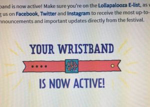 A radio tag wristband carried credit card information for making purchases at Lollapalooza in Chicago. (Looapalooza photo) 