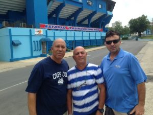 Below is photo of Pete Caliendo (right) outside the big Havana stadium with, on the left, Pedro Medina, one of the Cuban National Team's greatest-ever catchers and power hitters. Medina is now on the Cuban Baseball Federation with which Caliendo is close.