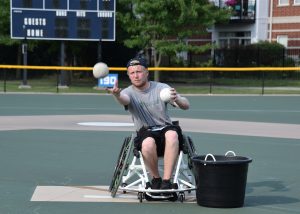 He doesn’t use a wheelchair for personal mobility, but this coach does during practice. This is Dan Hermle of Chicago who works for the Chicago Park District. 
