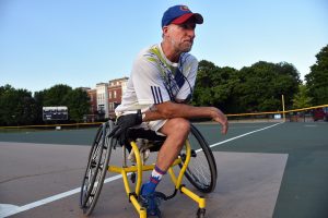 Paul Moran of Northfield, a 1985 New Trier High School graduate who teaches tennis for the Winnetka Park District, is in his element.