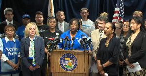 State Rep. Carol Ammons speaks alongside a coalition of supporters for automatic voter veto. (Photo provided)