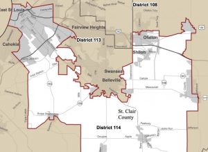 Map of the Illinois state legislative districts for the Metro East region. (Map courtesy of Illinois Secretary of State’s Office) 