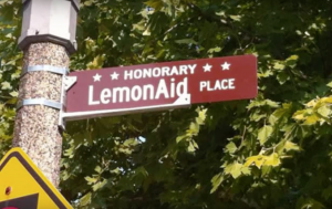 In 2011, the 700 block of Bonnie Brae received a new honorary street name. (Photo courtesy of LemonAid website)